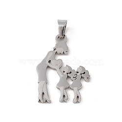 Mother's Day 304 Stainless Steel Pendants, Laser Cut, Mother and Two Daughters Charm, Stainless Steel Color, 32x22x1mm, Hole: 6x4mm(STAS-U002-05P)