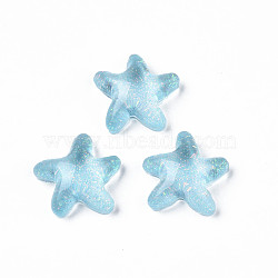 Translucent Acrylic Cabochons, with Glitter Powder, Starfish, Sky Blue, 20.5x21x7.5mm(TACR-N006-06B)