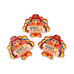 Thanksgiving Day Translucent Resin Pendants, Turkey Charms, Coral, 39x40x2.5mm, Hole: 1.2mm(RESI-K019-10F)