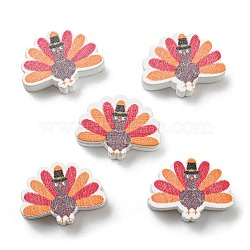 Painted Autumn Wood Beads, Thanksgiving Day Turkey, Red, 14x20x5.5mm, Hole: 2.5mm(WOOD-H105-03)