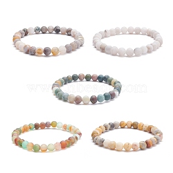 6.5mm Frosted Round Natural Mixed Stone Beads Stretch Bracelet for Girl Women, Inner Diameter: 2-1/8 inch(5.4cm), Beads: 6.5mm(BJEW-JB07110)