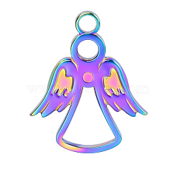 201 Stainless Steel Pendants, Angel Charms, Rainbow Color, 23x19x2mm, Hole: 3mm(FIND-PW0004-32MC)
