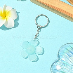 Flower Resin Keychain, with Iron Rings, Light Cyan, 8.8cm(KEYC-YW00152-04)