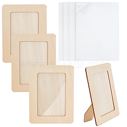 4Pcs Unfinished Natural Wood Photo Frames, Table Top Picture Frames, for Arts and Crafts DIY Painting Projects, with 4Pcs Custom Transparent PVC Picture Frame Hard Sheets, Rectangle, 225x170x7mm, Inner Diameter: 155x103mm, Sheets: 115x160x0.3mm(WOOD-OC0002-55A)