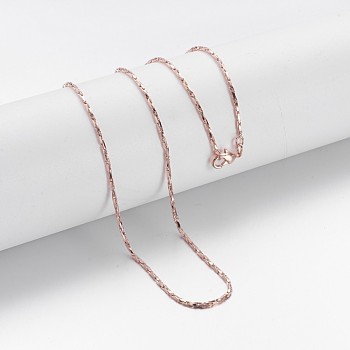Brass Chain Necklaces, Coreana Chain, with Lobster Clasps, Rose Gold,17.9 inch(45.4cm), 0.94~0.96mm
