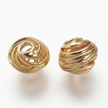 Brass Beads, Long-Lasting Plated, Hollow, Round, Golden, 10x8mm, Hole: 2mm