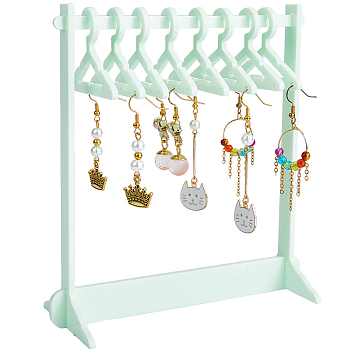 1 Set Coat Hanger Shaped Acrylic Earring Display Stands, Jewelry Organizer Holder for Earring Storage, with 8Pcs Mini Hangers, Light Green, Finish Product: 14x5.9x14.95cm, 12pcs/set