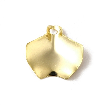 Brass Pendants, Ginkgo Leaf Charms, Real 24K Gold Plated, 15x15x1mm, Hole: 1.6mm