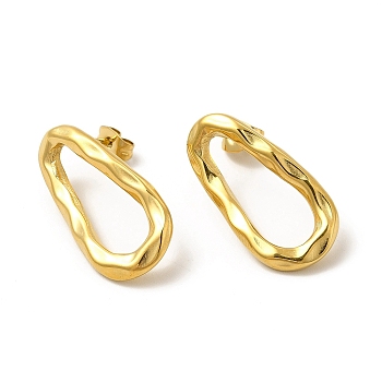 Ion Plating(IP) 304 Stainless Steel Stud Earrings for Women, Twist Teardrop, Real 18K Gold Plated, 25.5x13mm, Pin: 0.8mm