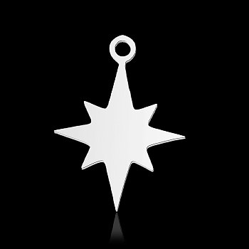 201 Stainless Steel Pendants, Star, Stainless Steel Color, 19x14x1mm, Hole: 1.6mm