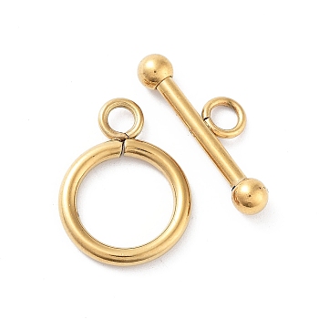 Ion Plating(IP) 304 Stainless Steel Ring Toggle Clasps, Real 18K Gold Plated, 19x14x2mm, Hole: 2.8mm