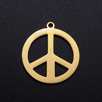 201 Stainless Steel Pendants, Peace Sign, Golden, 21x19x1mm, Hole: 1.4mm
