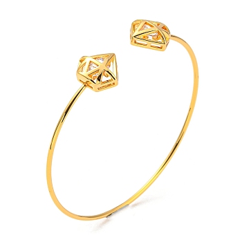 Clear Cubic Zirconia Cuff Bangles, Real 18K Gold Plated Brass Wristband, Diamond, Inner Diameter: 2-1/4 inch(5.85cm)