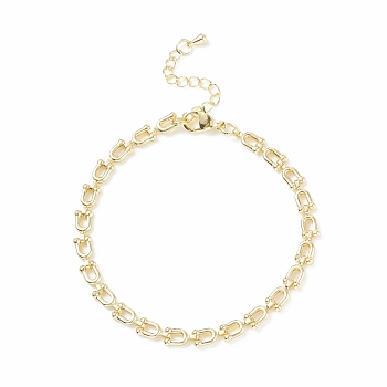 Brass Initial Letter U Link Chain Bracelet for Women, Light Gold, 7-1/2 inch(19cm)