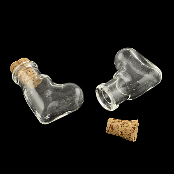 Boot Glass Bottle for Bead Containers, with Cork Stopper, Wishing Bottle, Clear, 20x11x25mm, Hole: 6mm, Bottleneck: 9.5mm in diameter, Bottle Capacity: 2ml(0.06 fl. oz).