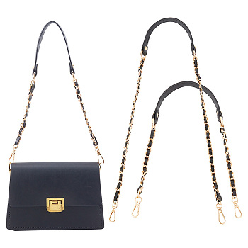 2Pcs 2 Style Imitation Leather Bag Handles, with Alloy Chain & Swivel Clasp, Black, 62.9~100.5x1.8cm, 1pc/style