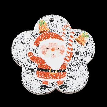 Christmas Themed Acrylic Pendants, Santa Claus, Flower, 39x3mm, Hole: 1.8mm