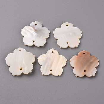 Freshwater Shell Links Connectors, Flower, 37x37x2mm, Hole: 1.2mm