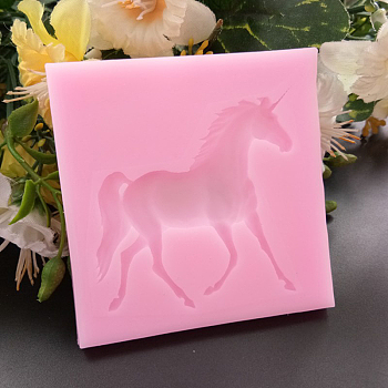 Food Grade Silhouette Silicone Molds, Fondant Molds, For DIY Cake Decoration, Chocolate, Candy, UV Resin & Epoxy Resin Jewelry Making, Unicorn, Hot Pink, 75x77x6mm, Inner Size: 55x55mm