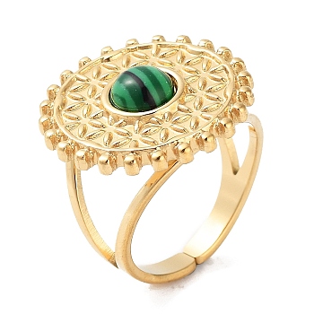 Ion Plating(IP) 304 Stainless Steel Ring, Adjustable Synthetic Malachite Rings, Sun, 20mm, Inner Diameter: Adjustable