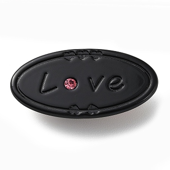 Oval with Word Love Resin Alligator Hair Clips, with Iron Findings, Hair Accessories for Girls, Black, 23x46x11mm