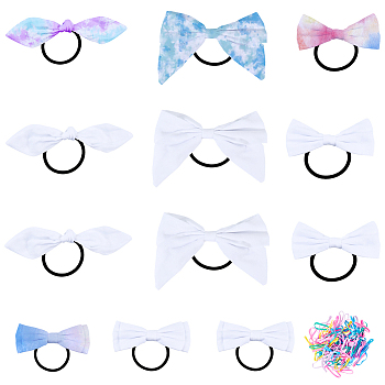 12Pcs 4 Styles Bowknot Cotton Elastic Hair Ties, Hair Accessories for Women, with 1Pc Disposable Elastic Hair Rubber Bands, White, 41~135x33~130x10~12.5mm, Inner Diameter: 34~47mm, 3pcs/style