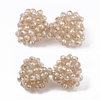 Plating Acrylic Woven Beads, Cluster Beads, Bowknot, Peru, 16.5x32x13mm, Hole: 4x6mm