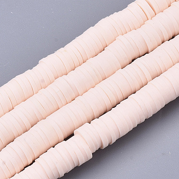 Handmade Polymer Clay Beads Strands, for DIY Jewelry Crafts Supplies, Heishi Beads, Disc/Flat Round, Misty Rose, 6x0.5~1mm, Hole: 1.8mm, about 290~320pcs/strand, 15.75 inch~16.14 inch(40~41cm)