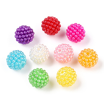 ABS Plastic Beads, Round, Waxberry Shape, Mixed Color, 12x11.5mm, Hole: 1.6mm