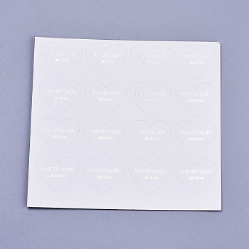 Valentine's Day Sealing Stickers, Label Paster Picture Stickers, for Gift Packaging, Heart with Word Handmade with Love, White, 28x32mm