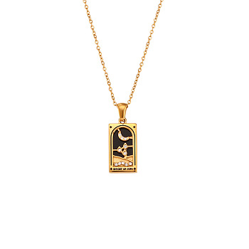 Rhinestone Tarot Card Pendant Necklace with Enamel, Golden Stainless Steel Jewelry for Women, Knight, 19.69 inch(50cm)