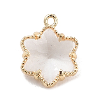 Brass Inlay Clear Glass Pendants, Long-Lasting Plated, Flower, Real 14K Gold Plated, 16.5x13x5.5mm, Hole: 1.4mm