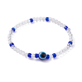 Resin Evil Eye & Acrylic Beaded Stretch Bracelet, Blue, Inner Diameter: 2-1/4 inch(5.7cm)