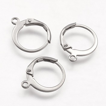 304 Stainless Steel Leverback Earring Findings, with Loop, Stainless Steel Color, 14.5x12x2mm, Hole: 1mm, pin: 0.5x0.7mm