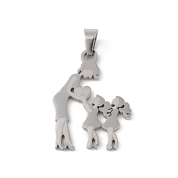 Mother's Day 304 Stainless Steel Pendants, Laser Cut, Mother and Two Daughters Charm, Stainless Steel Color, 32x22x1mm, Hole: 6x4mm