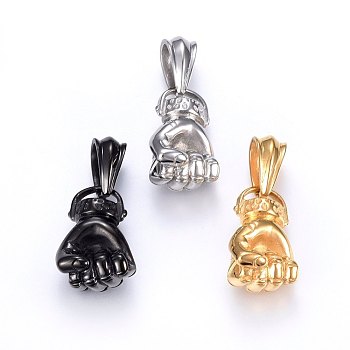 304 Stainless Steel Pendants, Fist, Mixed Color, 27.5x19x13mm, Hole: 7.5x13mm