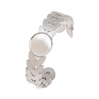 304 Stainless Steel Leaf Cuff Bangle Making, Blank Bangle Bases, with Round Tray, Tarnish Free, Stainless Steel Color, Inner Diameter: 2.36x1.97 inch(6x5cm), Tray Size: 18mm