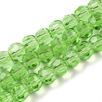 Transparent Glass Beads, Faceted(32 Facets), Round, Lime, 6mm, Hole: 1mm, about 98pcs/strand, 20.47 inch(52cm)