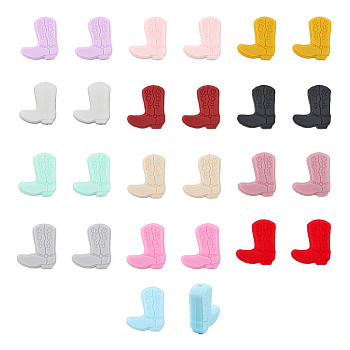 30Pcs 15 Colors Silicone Beads, DIY Nursing Necklaces and Bracelets Making, Chewing Pendants For Teethers, Boot, Mixed Color, 26x23x8mm, Hole: 2mm, 2pcs/color