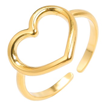 Vintage Stainless Steel Hollow Heart Couple Rings, Open Cuff Rings for Men and Women, Golden