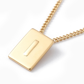 Titanium Steel Initial Letter Rectangle Pendant Necklace for Men Women, Golden, Letter.I, 18.11~18.5 inch(46~47cm)