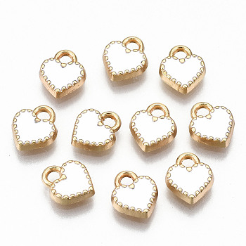 Alloy Enamel Charms, Cadmium Free & Lead Free, Heart, Light Gold, White, 8.5x7.5x2mm, Hole: 1.6mm