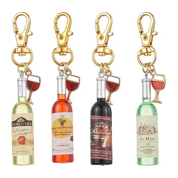 4Pcs Goblet Alloy Enamel with Wine Resin Pendant Decorations, with Iron Swivel Clasp, Mixed Color, 84.5mm