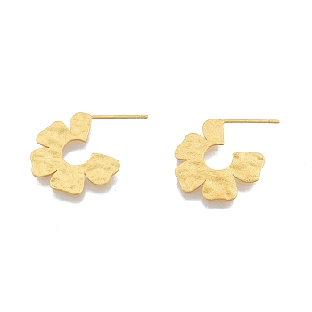 Rack Plating Brass Flower Stud Earrings, Half Hoop Earrings for Women, Nickel Free, Matte Gold Color, 19x22x1mm, Pin: 0.8mm
