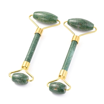 Natural Jade Brass Face Massager, Facial Rollers, Golden, 142~150x54~58x19~22mm