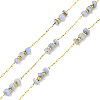 Ion Plating(IP) 304 Stainless Steel Link Chains, with Sea Shell and Spool, Soldered, Light Steel Blue, 8mm