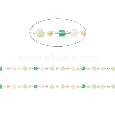 Faceted Cube Glass & Round Beaded Chains(CHC-G018-03KCG-01)-2