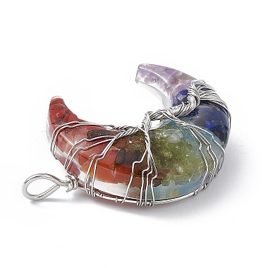 Natural & Synthetic Mixed Gemstone Chip Copper Wire Wrapped Big Pendants(G-F733-03)-4