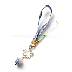 Brass Pendant Keychains, with Polyester Rope, Iron Lobster Claw Clasps, Lucky Cat Porcelain Beads, Blue, 21.5cm(HJEW-WH0039-15A)