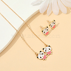 Panda Alloy Enamel & Rhinestones Stud Earring & Pendant Necklaces Sets for Women, Pink, Necklaces: 440mm(FS-WGAF002-09)